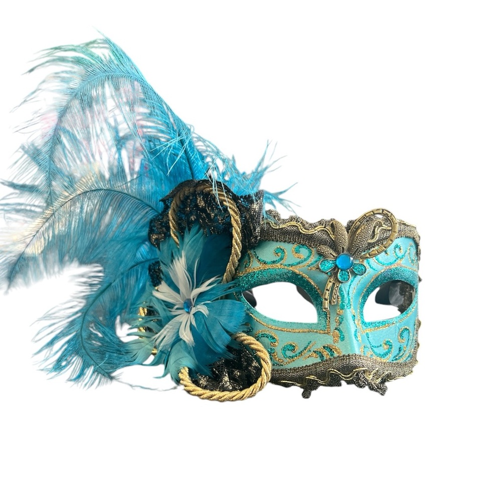 Vintage Italy Masquerade Ball Mask With Feathers - Venetian  Mardi Gras